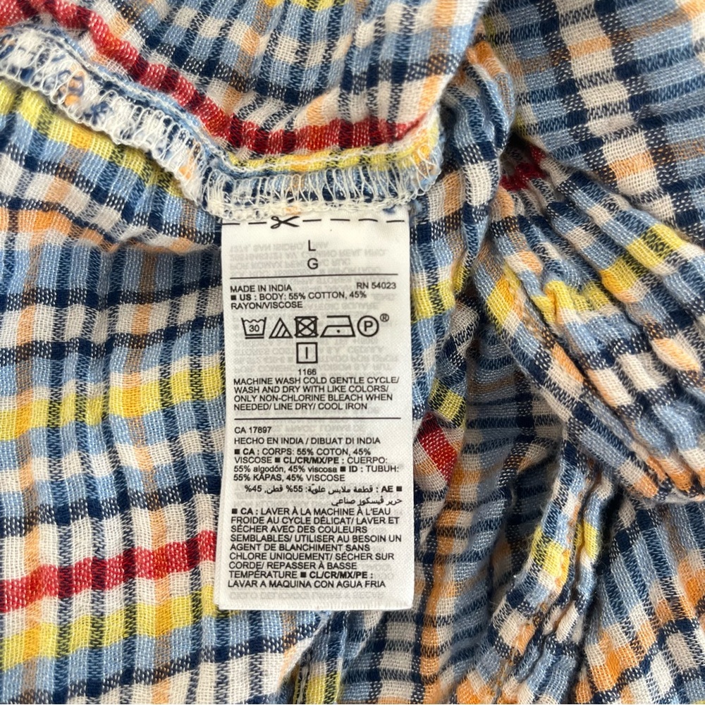 Old Navy Blue Red Yellow Cream Striped Smocked Tie-Shoulder Cami - Picture 6 of 8
